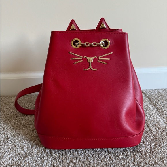 Charlotte Olympia Petite Feline Red Leather Backpack main image 4